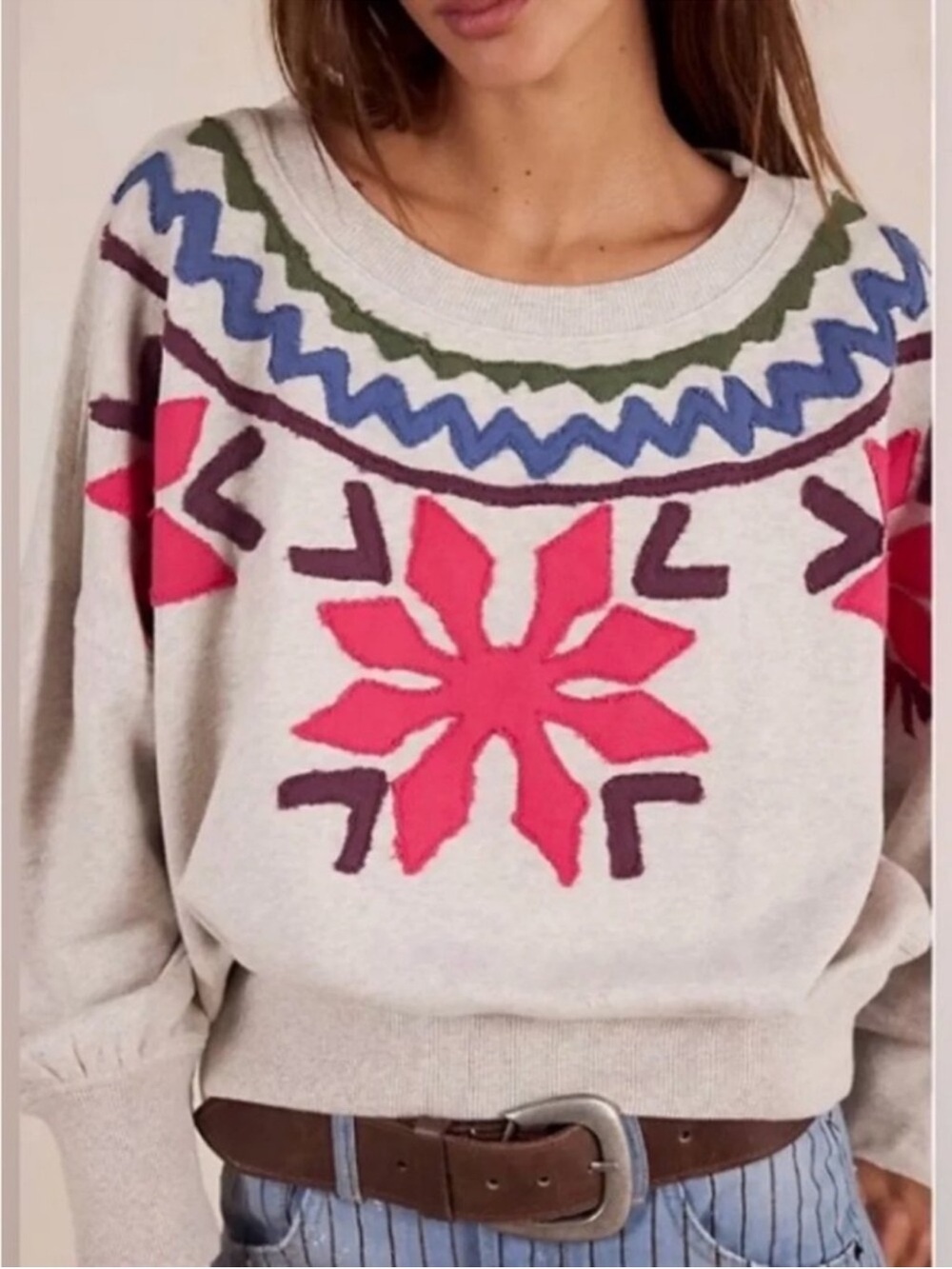 RARE Free People Good Vibes Pullover- Heather Grey Combo